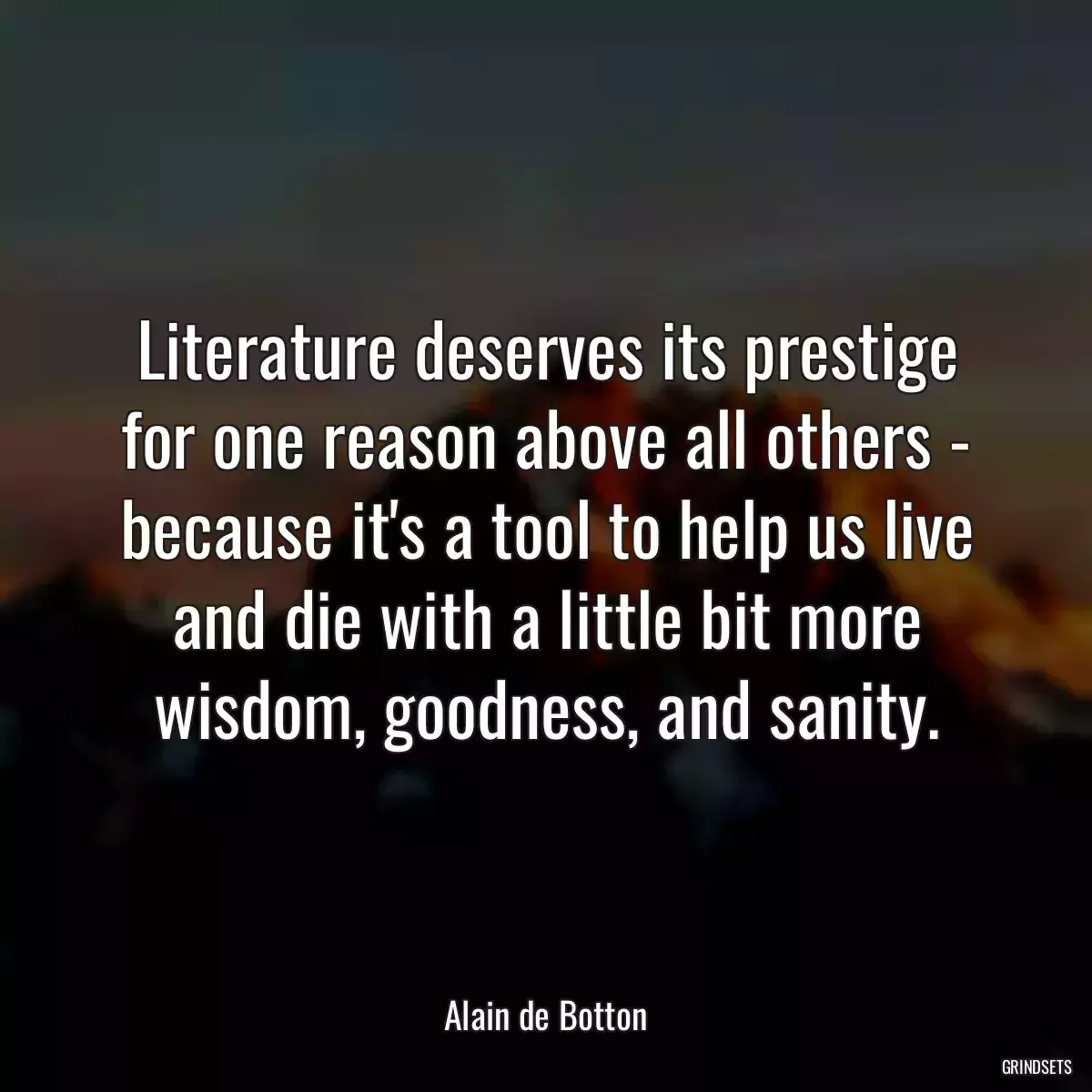 Literature deserves its prestige for one reason above all others - because it\'s a tool to help us live and die with a little bit more wisdom, goodness, and sanity.