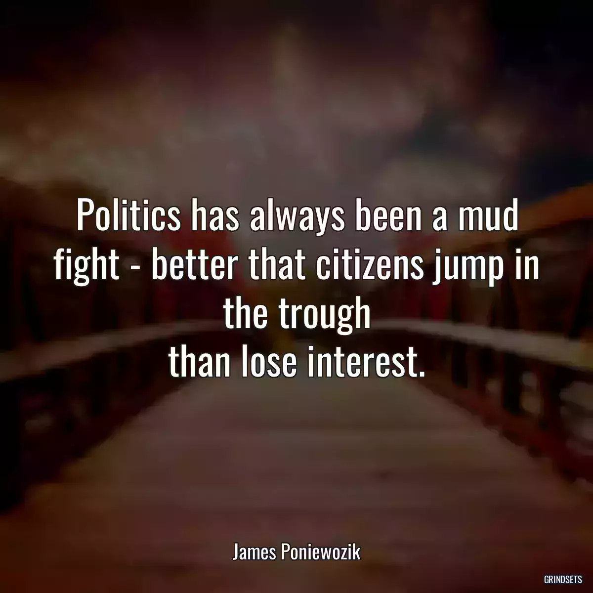 Politics has always been a mud fight - better that citizens jump in the trough
than lose interest.