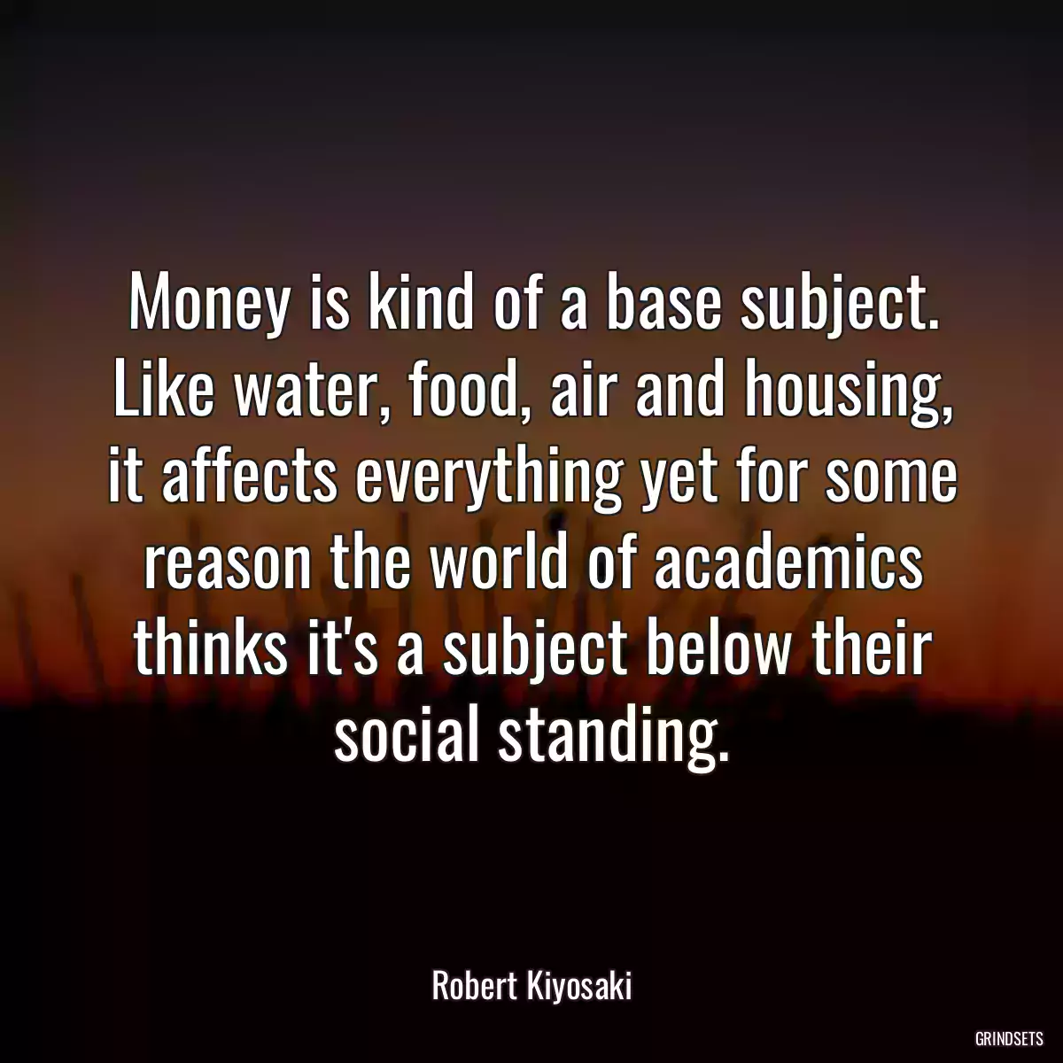 Money is kind of a base subject. Like water, food, air and housing, it affects everything yet for some reason the world of academics thinks it\'s a subject below their social standing.