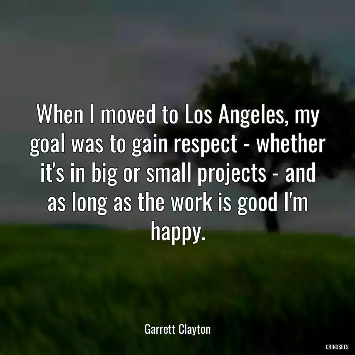 When I moved to Los Angeles, my goal was to gain respect - whether it\'s in big or small projects - and as long as the work is good I\'m happy.