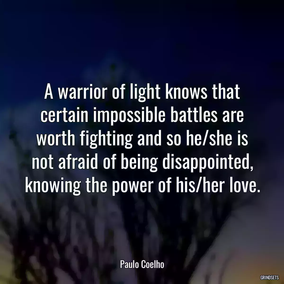 A warrior of light knows that certain impossible battles are worth fighting and so he/she is not afraid of being disappointed, knowing the power of his/her love.