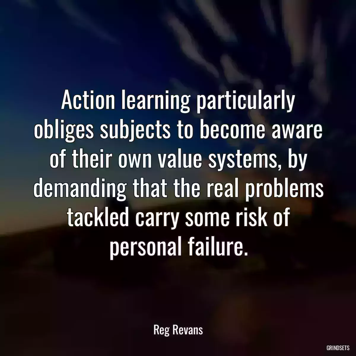 Action learning particularly obliges subjects to become aware of their own value systems, by demanding that the real problems tackled carry some risk of personal failure.