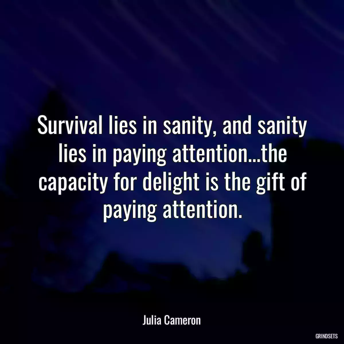 Survival lies in sanity, and sanity lies in paying attention...the capacity for delight is the gift of paying attention.