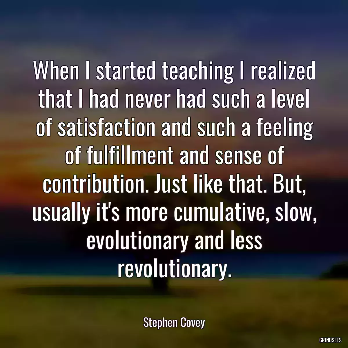 When I started teaching I realized that I had never had such a level of satisfaction and such a feeling of fulfillment and sense of contribution. Just like that. But, usually it\'s more cumulative, slow, evolutionary and less revolutionary.