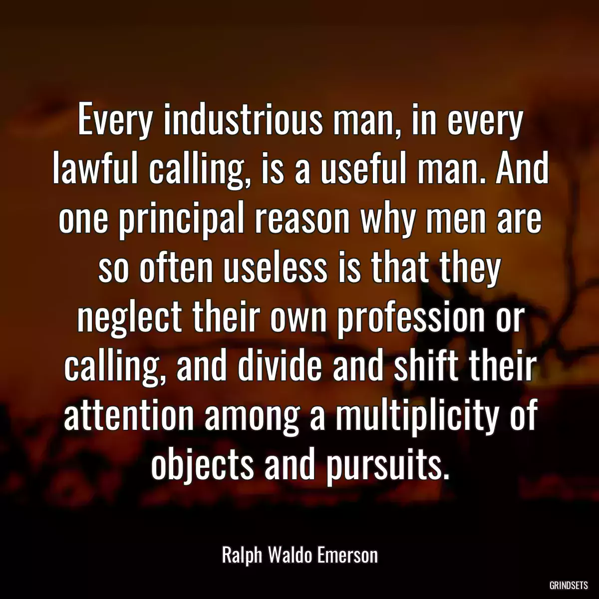 Every industrious man, in every lawful calling, is a useful man. And one principal reason why men are so often useless is that they neglect their own profession or calling, and divide and shift their attention among a multiplicity of objects and pursuits.