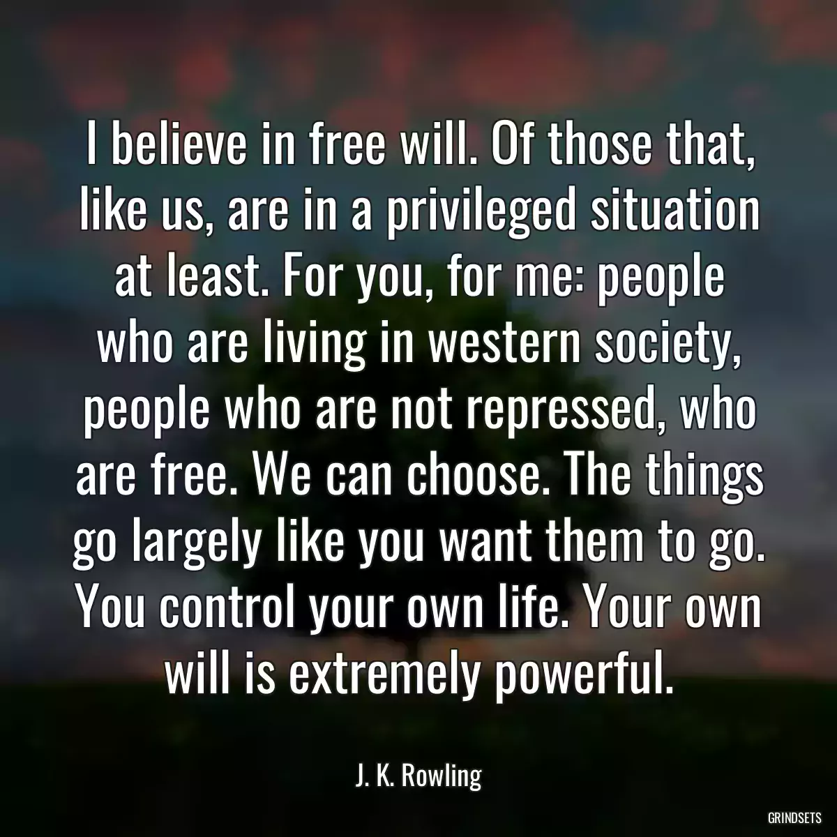 I believe in free will. Of those that, like us, are in a privileged situation at least. For you, for me: people who are living in western society, people who are not repressed, who are free. We can choose. The things go largely like you want them to go. You control your own life. Your own will is extremely powerful.