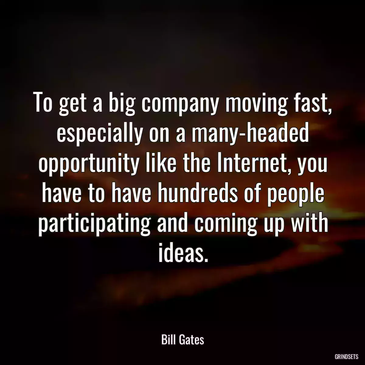 To get a big company moving fast, especially on a many-headed opportunity like the Internet, you have to have hundreds of people participating and coming up with ideas.