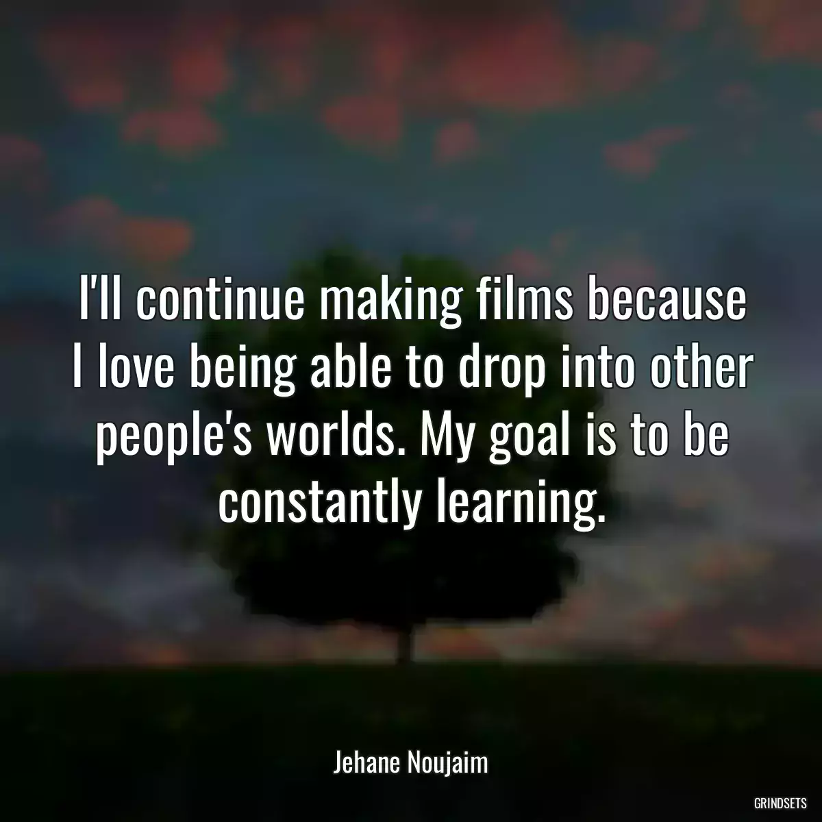 I\'ll continue making films because I love being able to drop into other people\'s worlds. My goal is to be constantly learning.