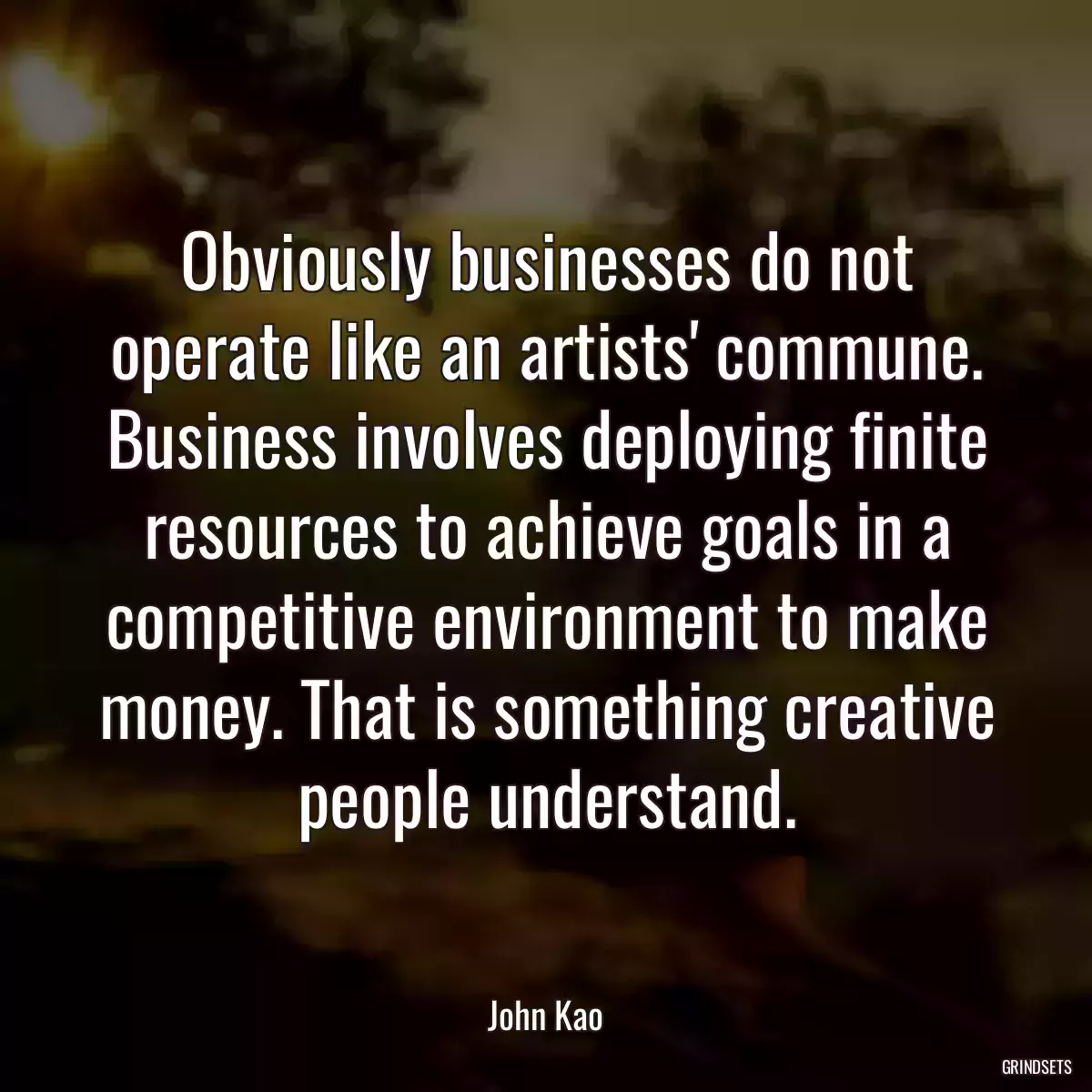 Obviously businesses do not operate like an artists\' commune. Business involves deploying finite resources to achieve goals in a competitive environment to make money. That is something creative people understand.