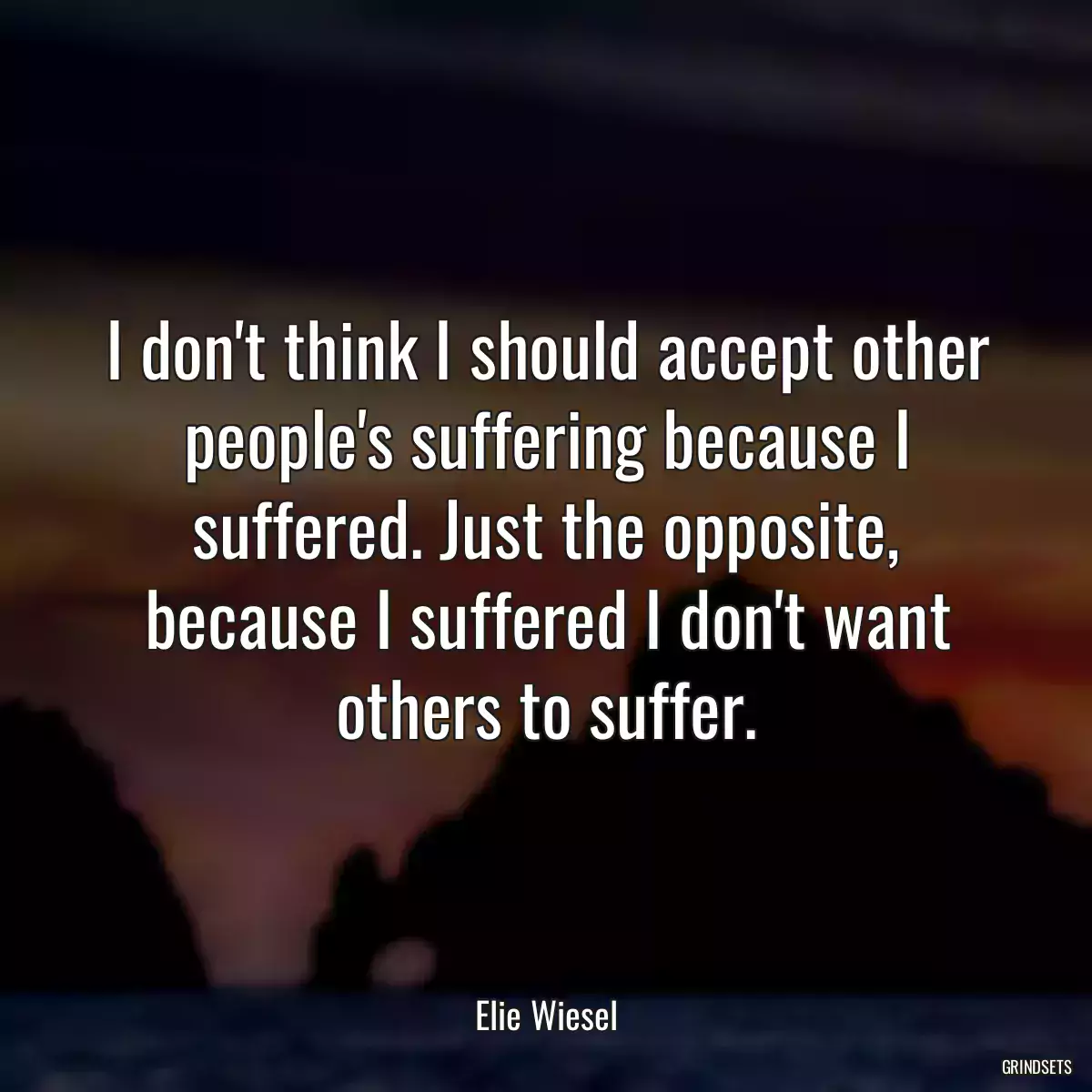 I don\'t think I should accept other people\'s suffering because I suffered. Just the opposite, because I suffered I don\'t want others to suffer.