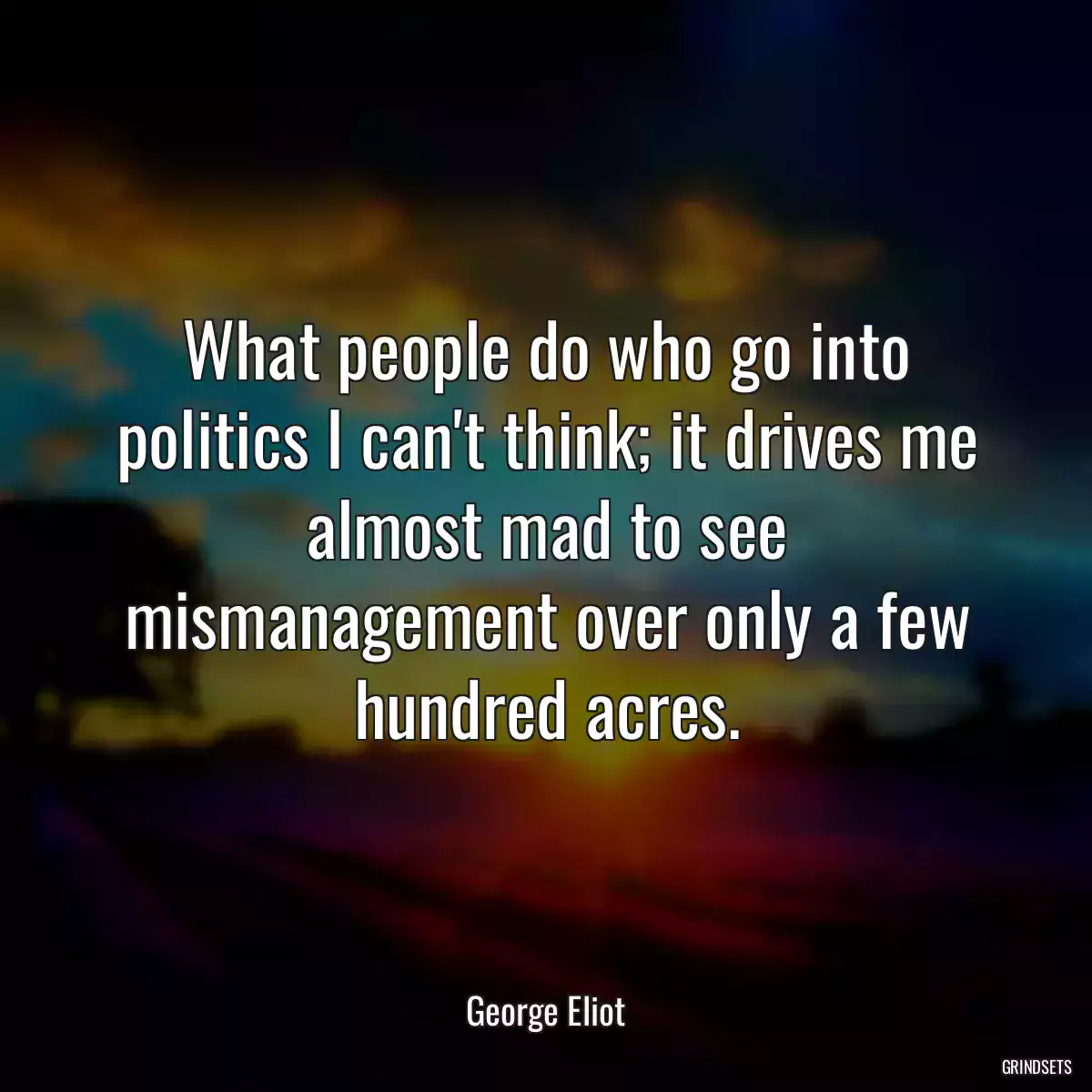 What people do who go into politics I can\'t think; it drives me almost mad to see mismanagement over only a few hundred acres.