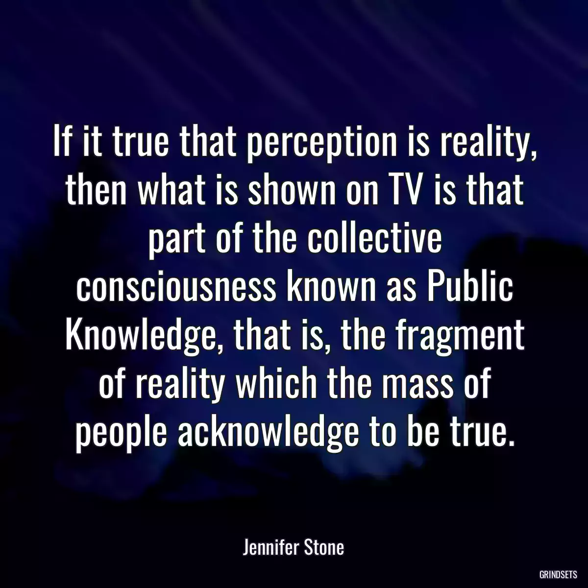 If it true that perception is reality, then what is shown on TV is that part of the collective consciousness known as Public Knowledge, that is, the fragment of reality which the mass of people acknowledge to be true.