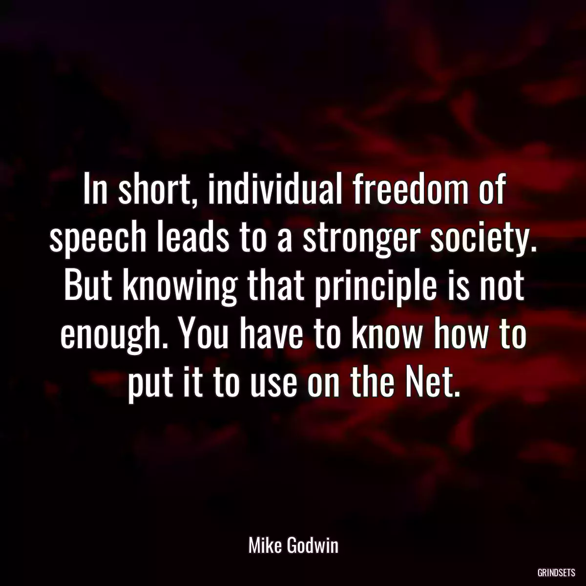 In short, individual freedom of speech leads to a stronger society. But knowing that principle is not enough. You have to know how to put it to use on the Net.