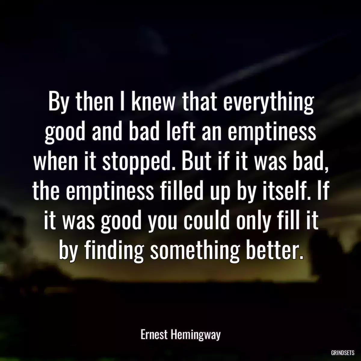 By then I knew that everything good and bad left an emptiness when it stopped. But if it was bad, the emptiness filled up by itself. If it was good you could only fill it by finding something better.