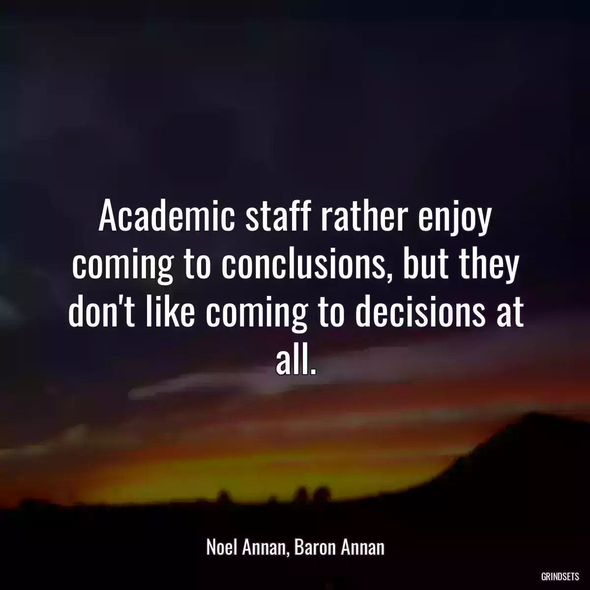 Academic staff rather enjoy coming to conclusions, but they don\'t like coming to decisions at all.