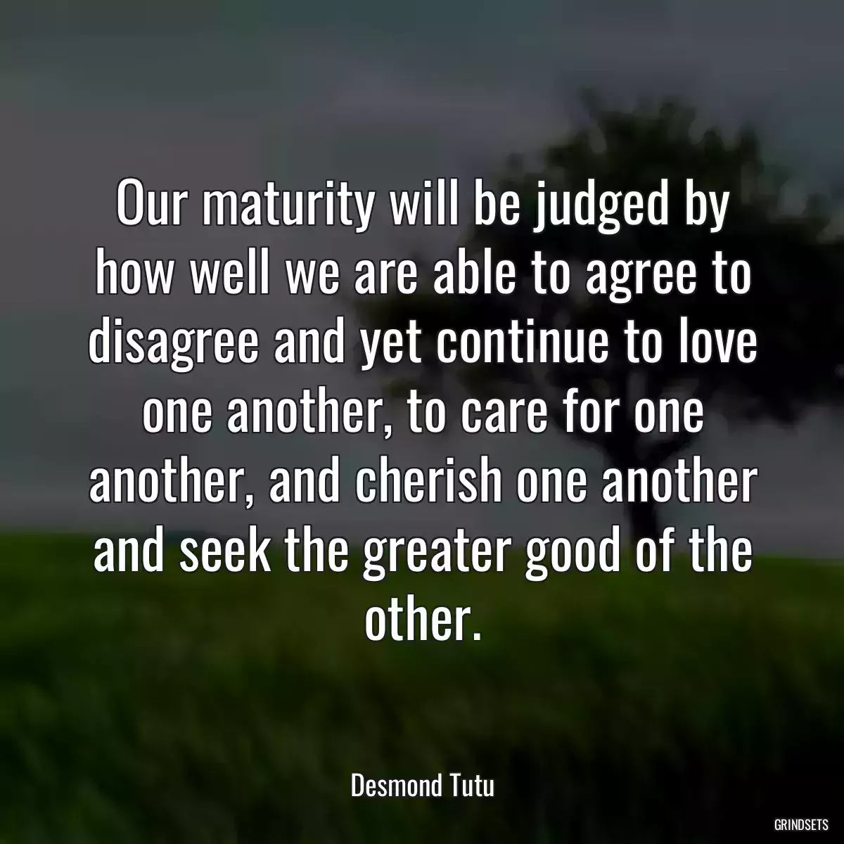 Our maturity will be judged by how well we are able to agree to disagree and yet continue to love one another, to care for one another, and cherish one another and seek the greater good of the other.