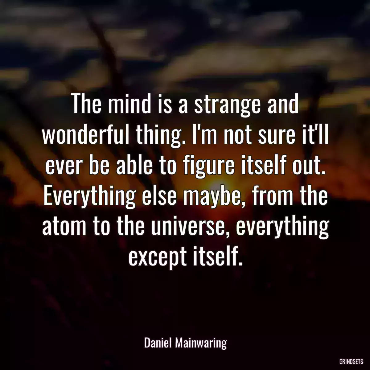 The mind is a strange and wonderful thing. I\'m not sure it\'ll ever be able to figure itself out. Everything else maybe, from the atom to the universe, everything except itself.