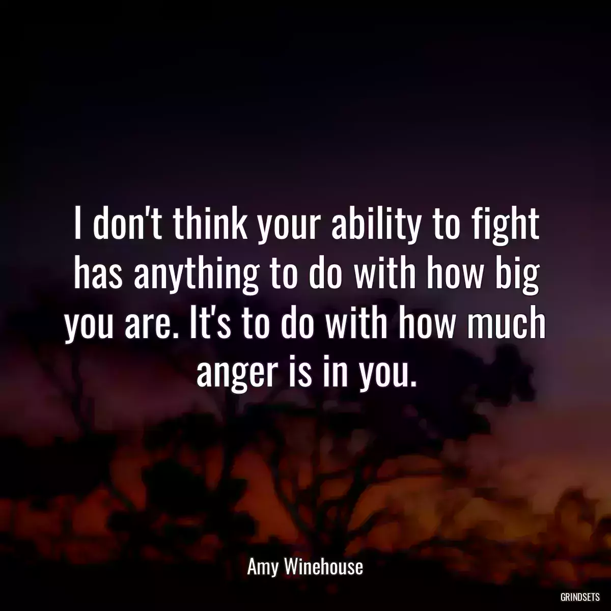 I don\'t think your ability to fight has anything to do with how big you are. It\'s to do with how much anger is in you.