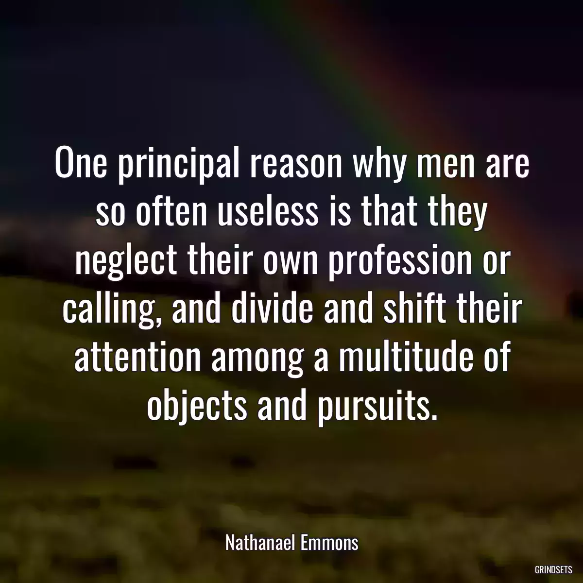 One principal reason why men are so often useless is that they neglect their own profession or calling, and divide and shift their attention among a multitude of objects and pursuits.