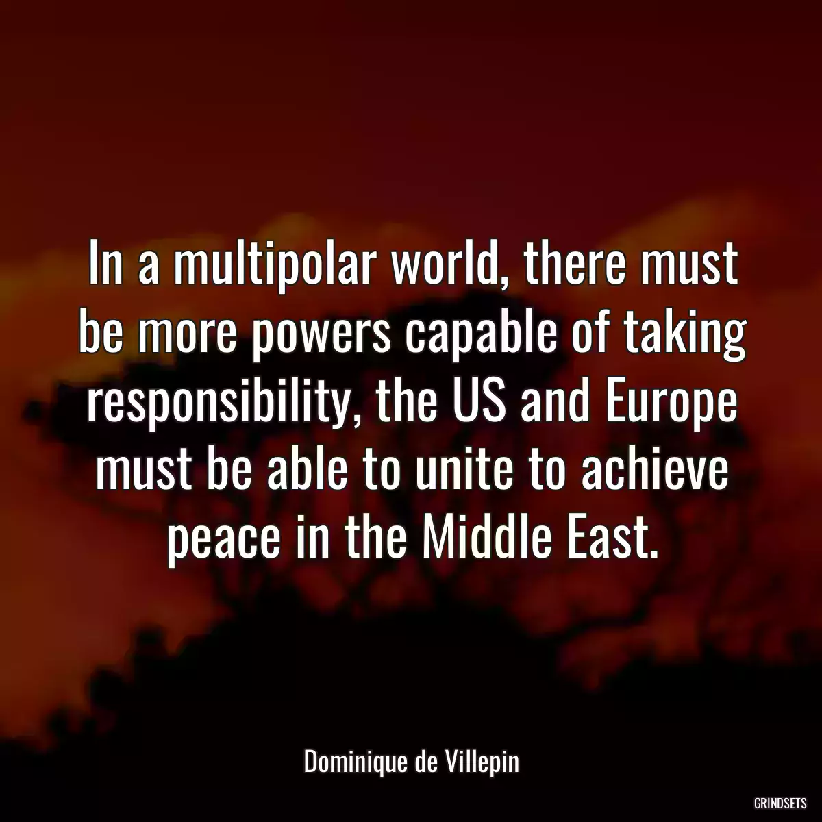 In a multipolar world, there must be more powers capable of taking responsibility, the US and Europe must be able to unite to achieve peace in the Middle East.