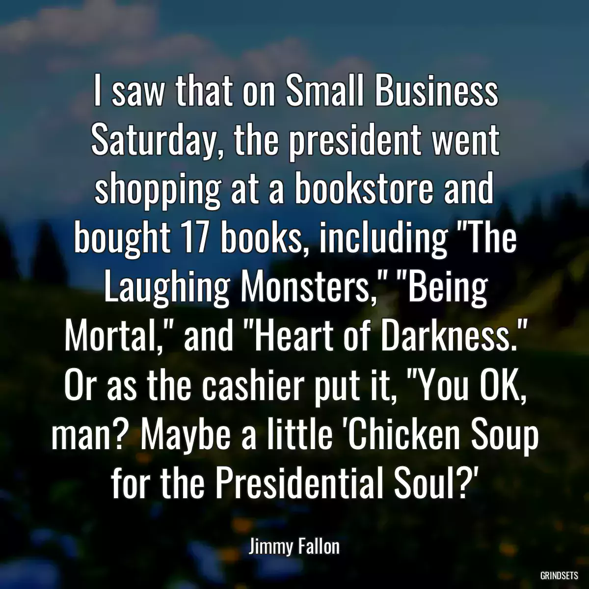 I saw that on Small Business Saturday, the president went shopping at a bookstore and bought 17 books, including \