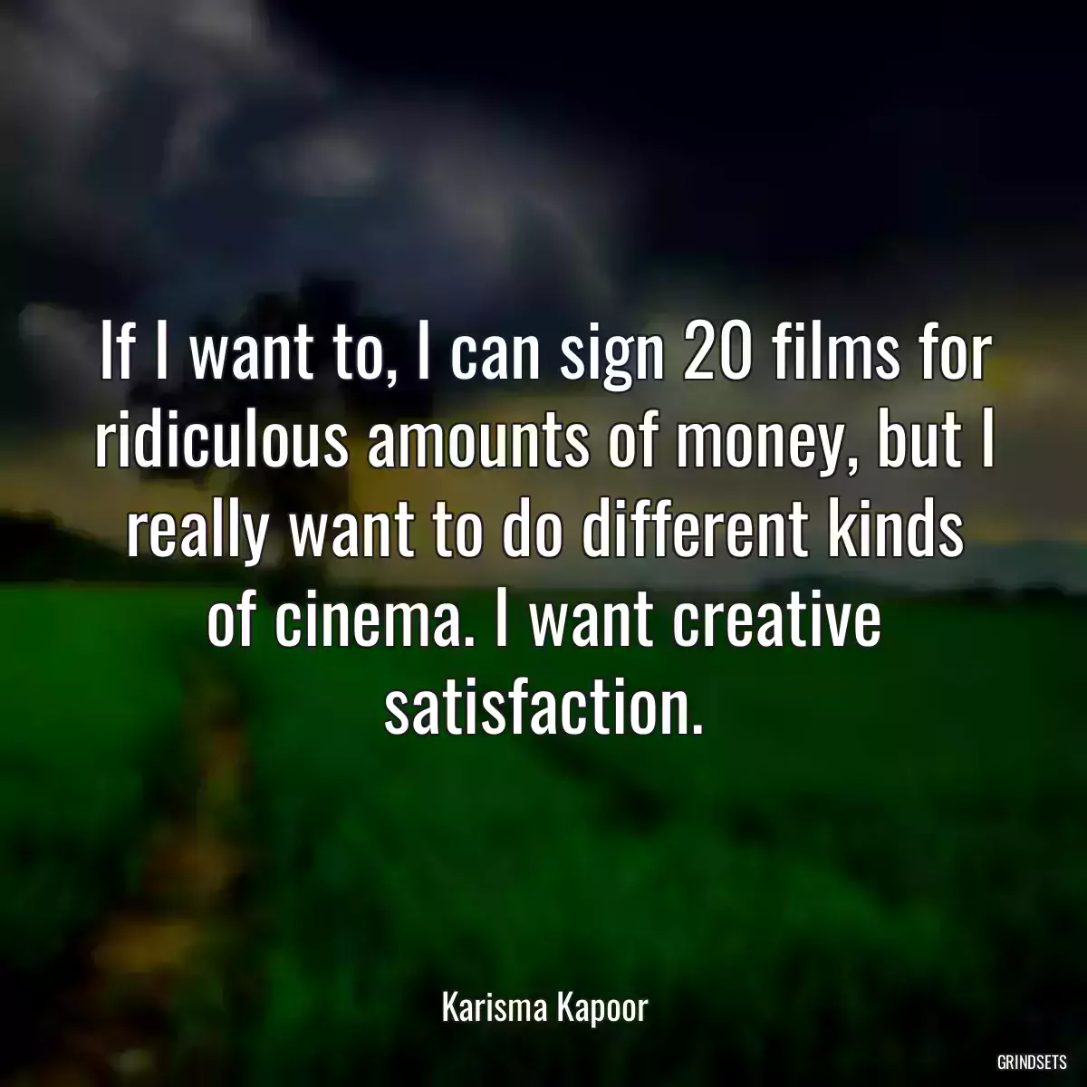 If I want to, I can sign 20 films for ridiculous amounts of money, but I really want to do different kinds of cinema. I want creative satisfaction.