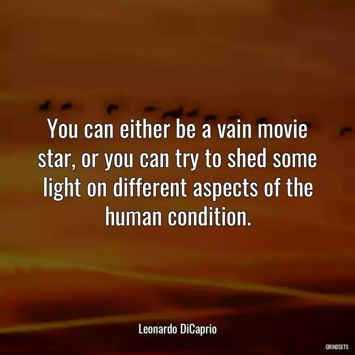 You can either be a vain movie star, or you can try to shed some light on different aspects of the human condition.