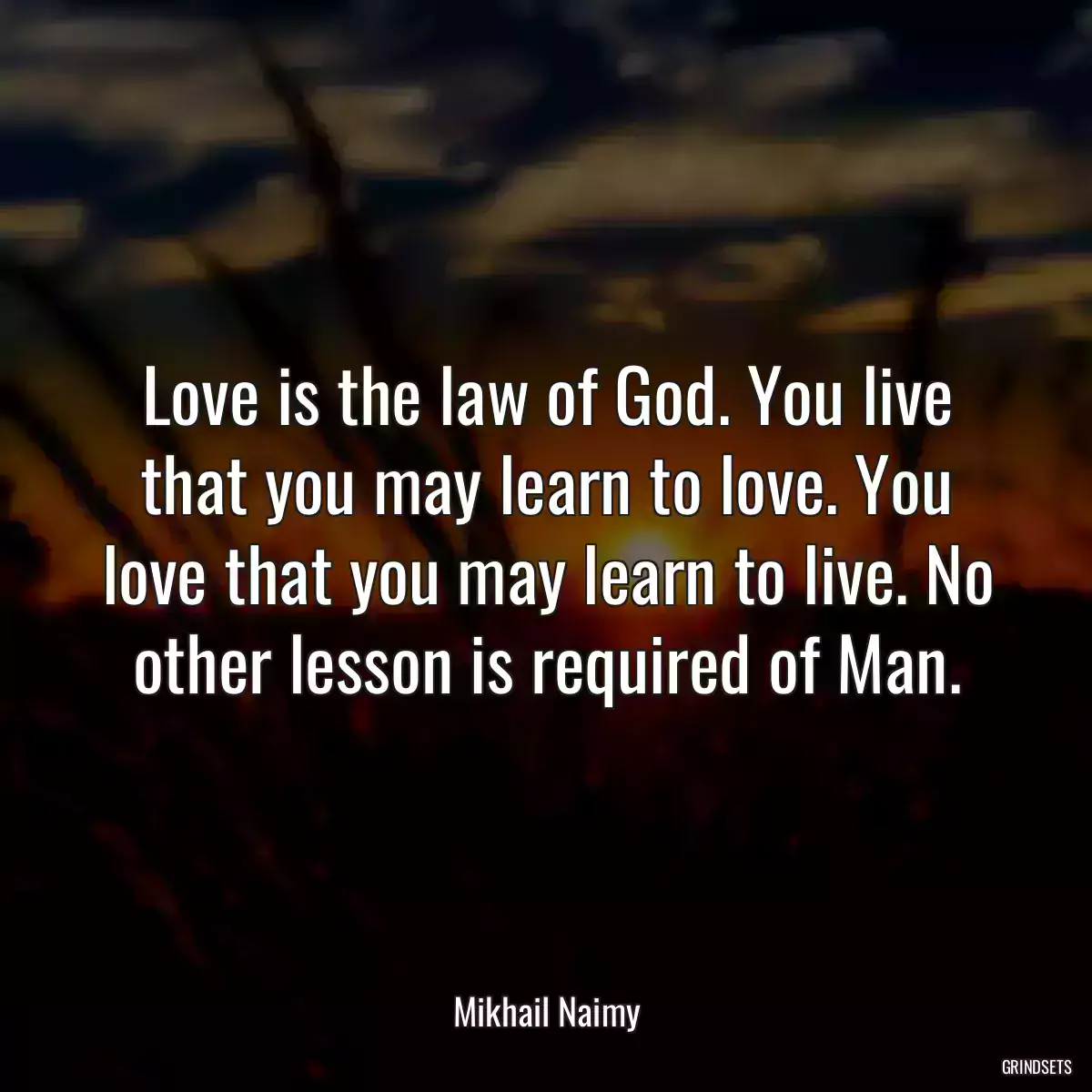 Love is the law of God. You live that you may learn to love. You love that you may learn to live. No other lesson is required of Man.