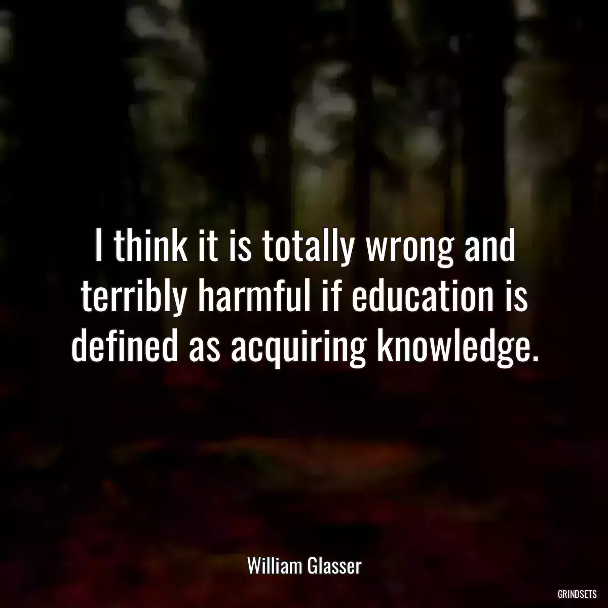 I think it is totally wrong and terribly harmful if education is defined as acquiring knowledge.