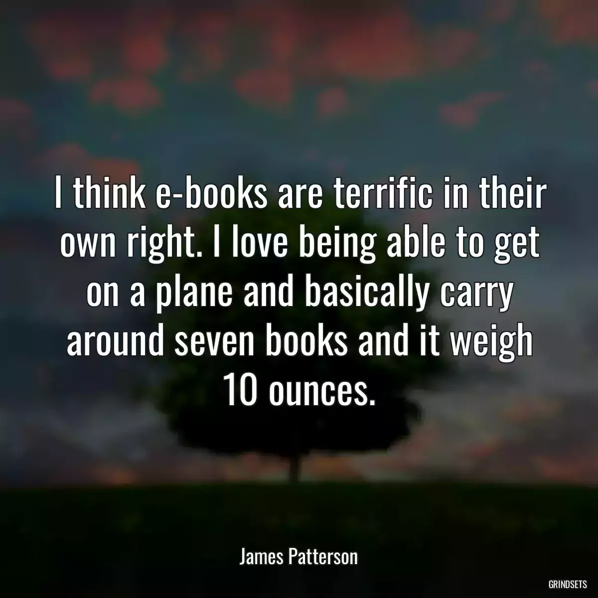 I think e-books are terrific in their own right. I love being able to get on a plane and basically carry around seven books and it weigh 10 ounces.