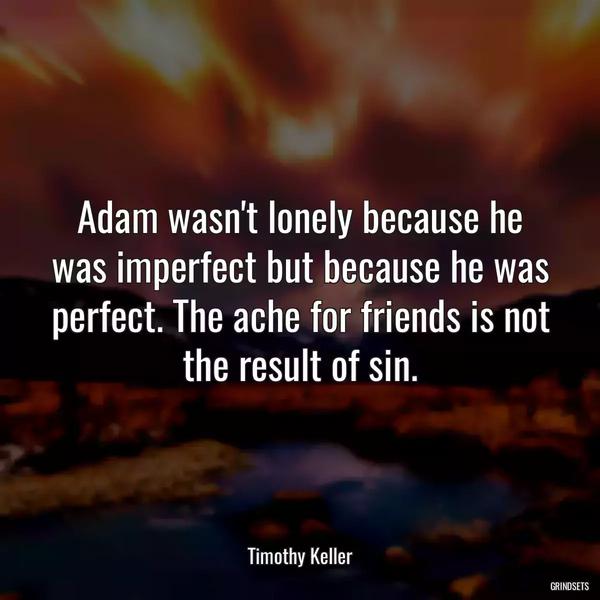 Adam wasn\'t lonely because he was imperfect but because he was perfect. The ache for friends is not the result of sin.