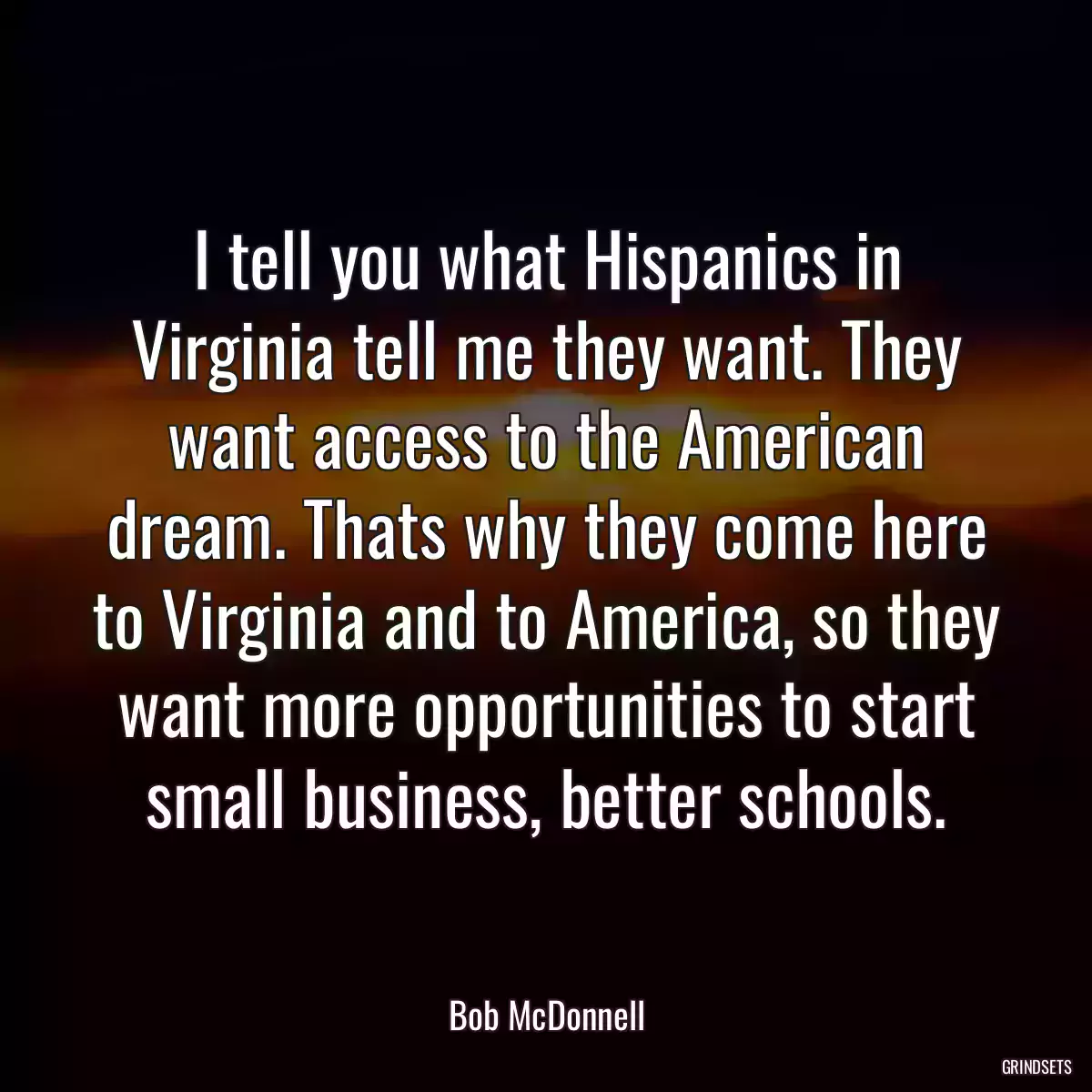 I tell you what Hispanics in Virginia tell me they want. They want access to the American dream. Thats why they come here to Virginia and to America, so they want more opportunities to start small business, better schools.