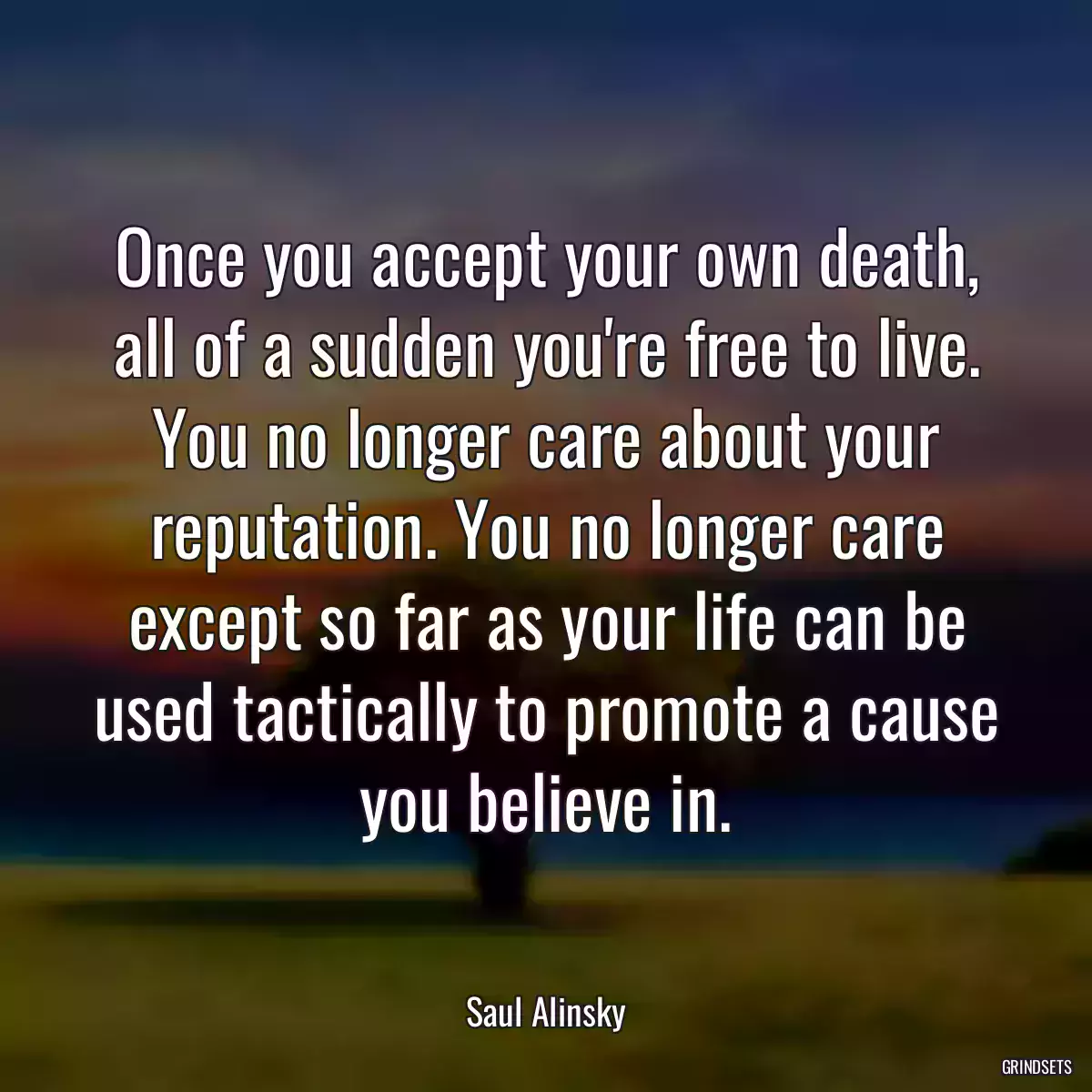 Once you accept your own death, all of a sudden you\'re free to live. You no longer care about your reputation. You no longer care except so far as your life can be used tactically to promote a cause you believe in.