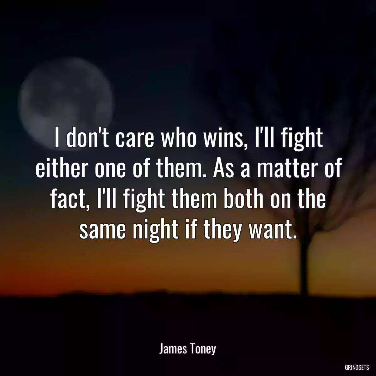 I don\'t care who wins, I\'ll fight either one of them. As a matter of fact, I\'ll fight them both on the same night if they want.