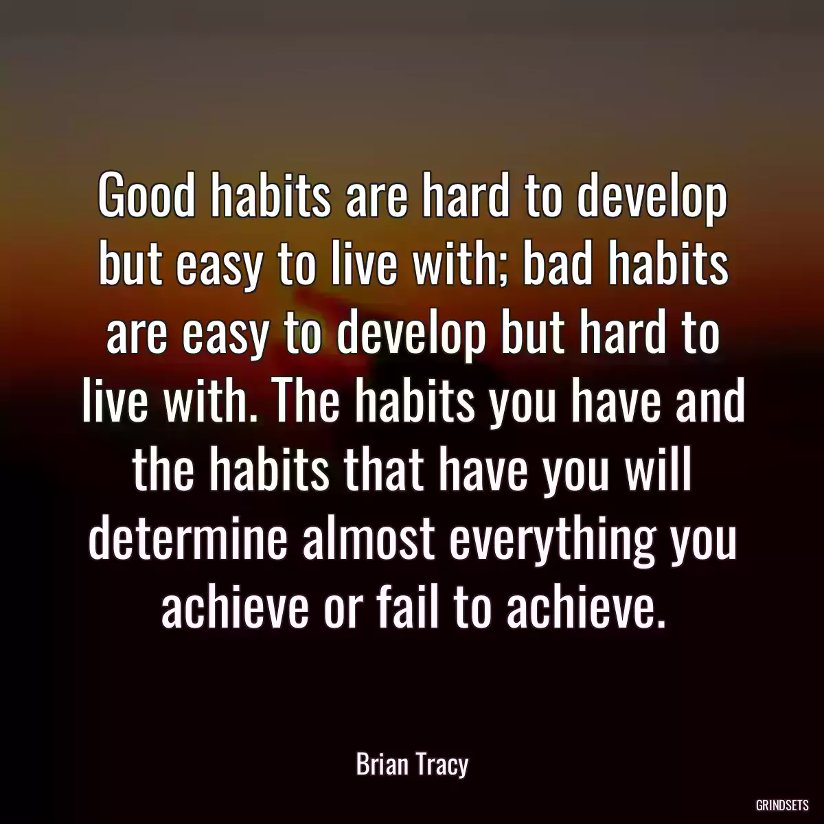 Good habits are hard to develop but easy to live with; bad habits are easy to develop but hard to live with. The habits you have and the habits that have you will determine almost everything you achieve or fail to achieve.