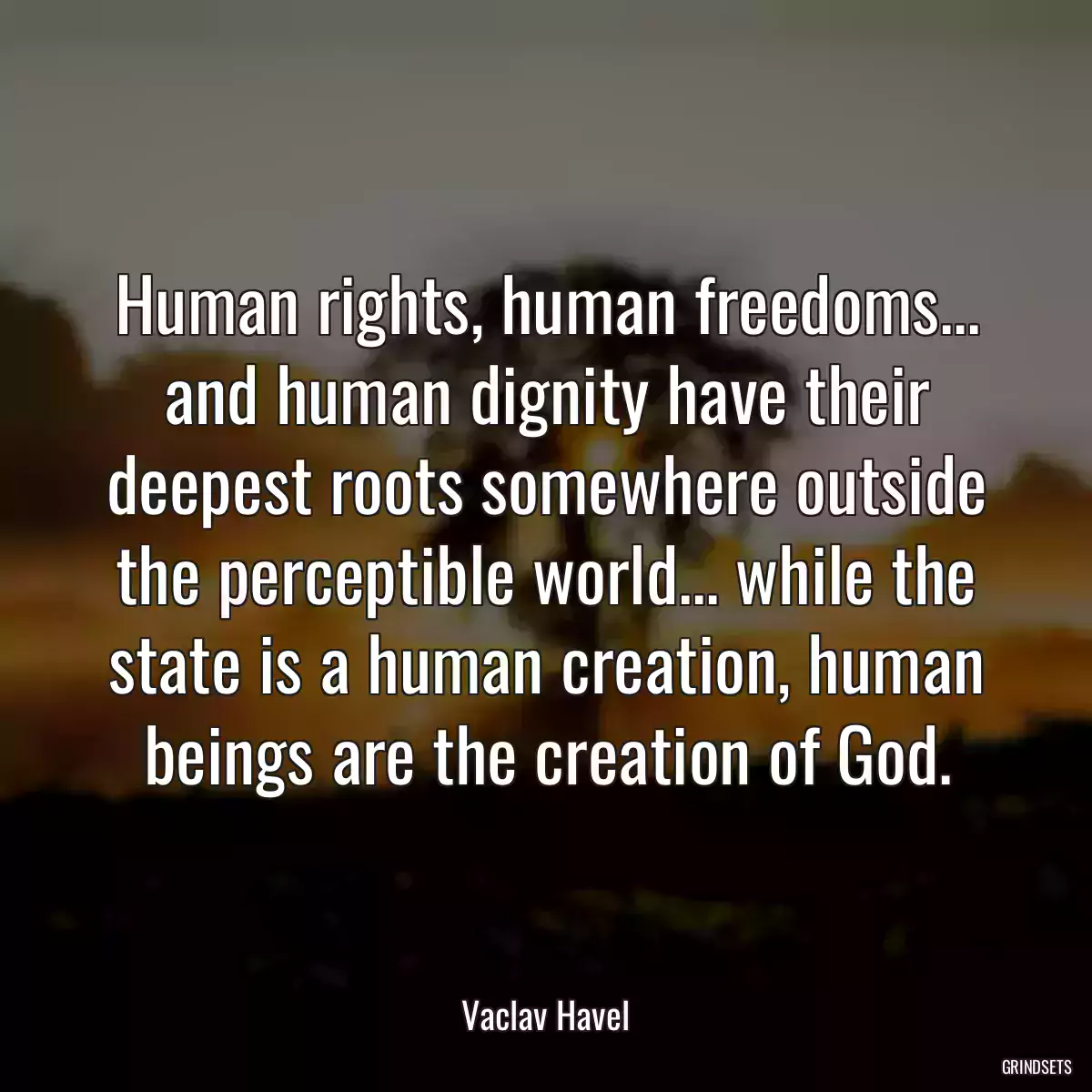 Human rights, human freedoms... and human dignity have their deepest roots somewhere outside the perceptible world... while the state is a human creation, human beings are the creation of God.