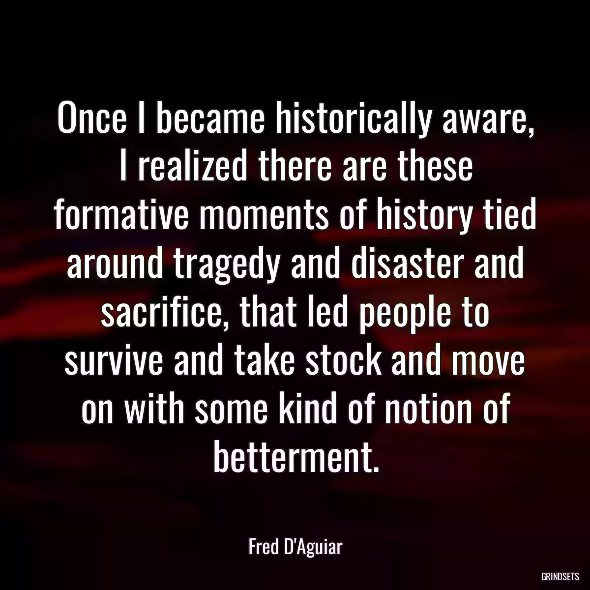 Once I became historically aware, I realized there are these formative moments of history tied around tragedy and disaster and sacrifice, that led people to survive and take stock and move on with some kind of notion of betterment.