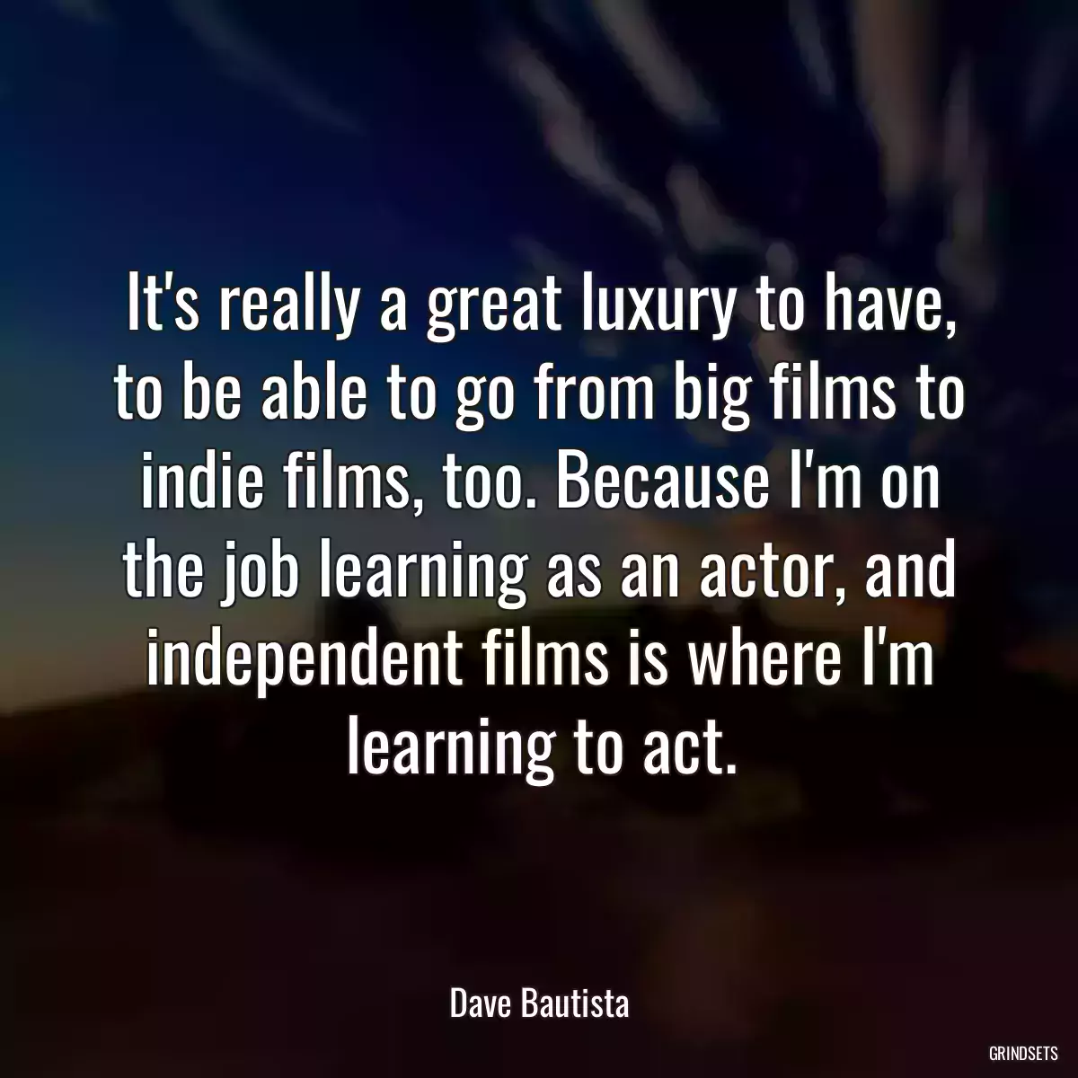 It\'s really a great luxury to have, to be able to go from big films to indie films, too. Because I\'m on the job learning as an actor, and independent films is where I\'m learning to act.