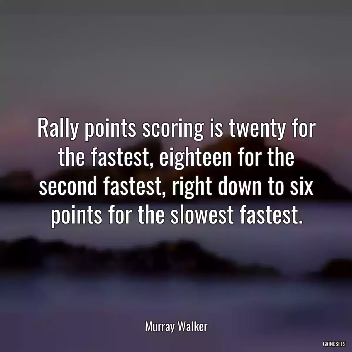 Rally points scoring is twenty for the fastest, eighteen for the second fastest, right down to six points for the slowest fastest.