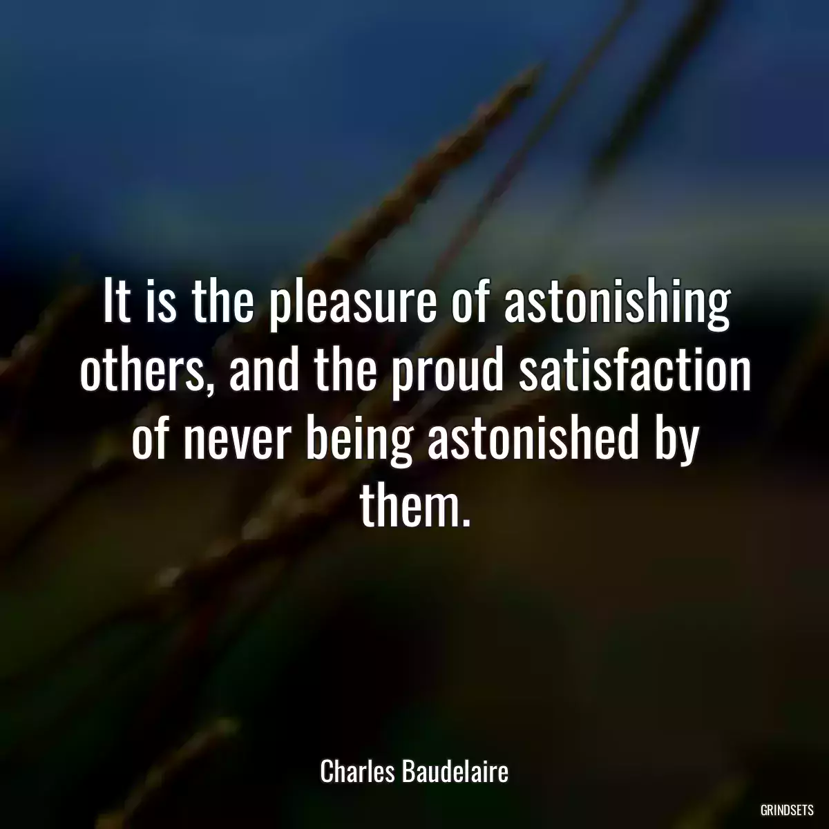 It is the pleasure of astonishing others, and the proud satisfaction of never being astonished by them.