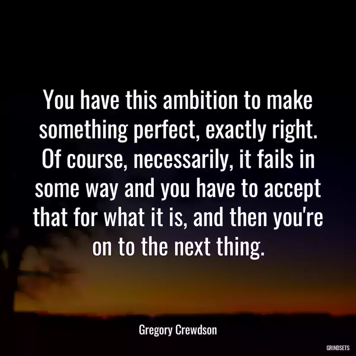 You have this ambition to make something perfect, exactly right. Of course, necessarily, it fails in some way and you have to accept that for what it is, and then you\'re on to the next thing.