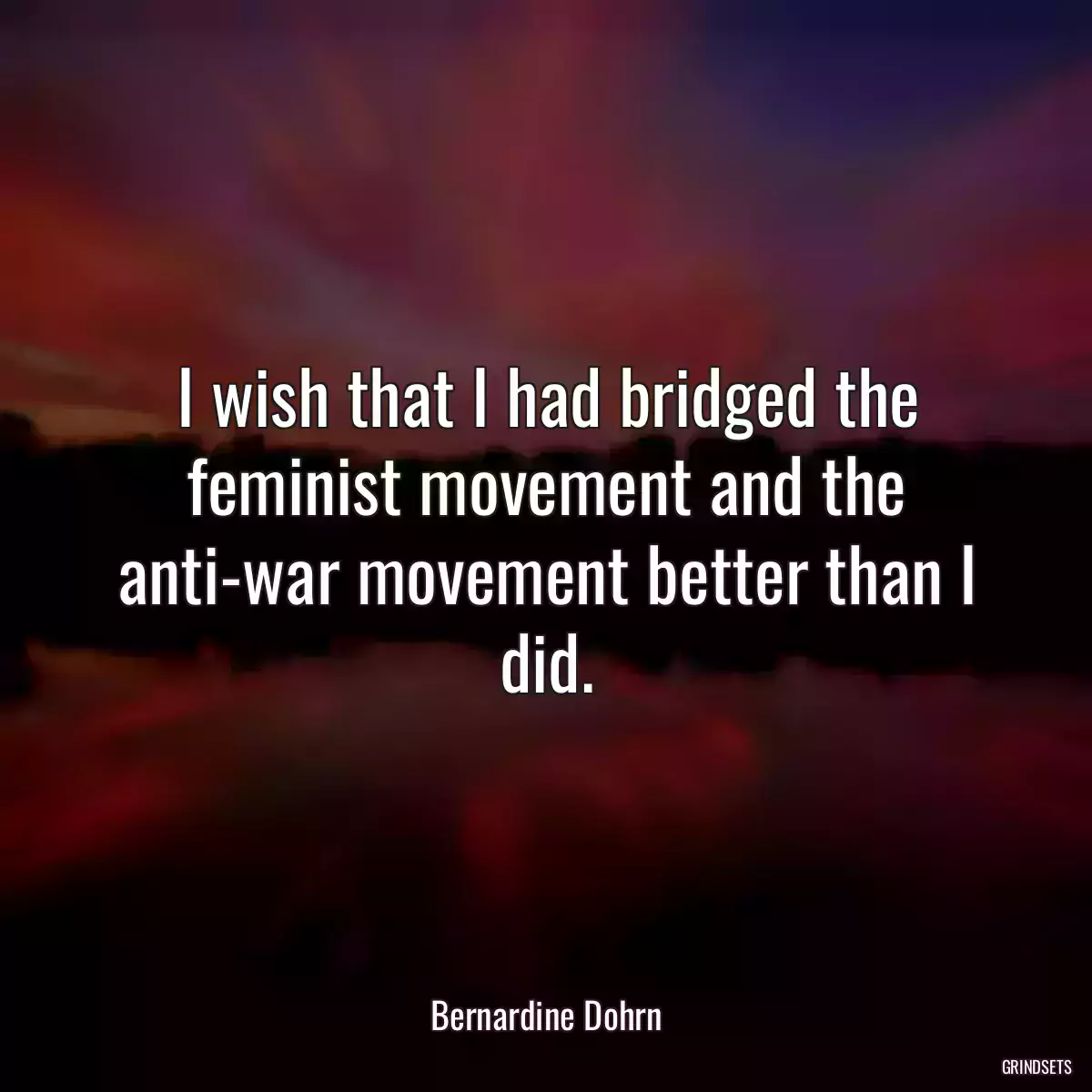 I wish that I had bridged the feminist movement and the anti-war movement better than I did.