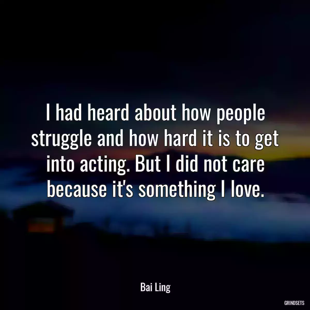 I had heard about how people struggle and how hard it is to get into acting. But I did not care because it\'s something I love.