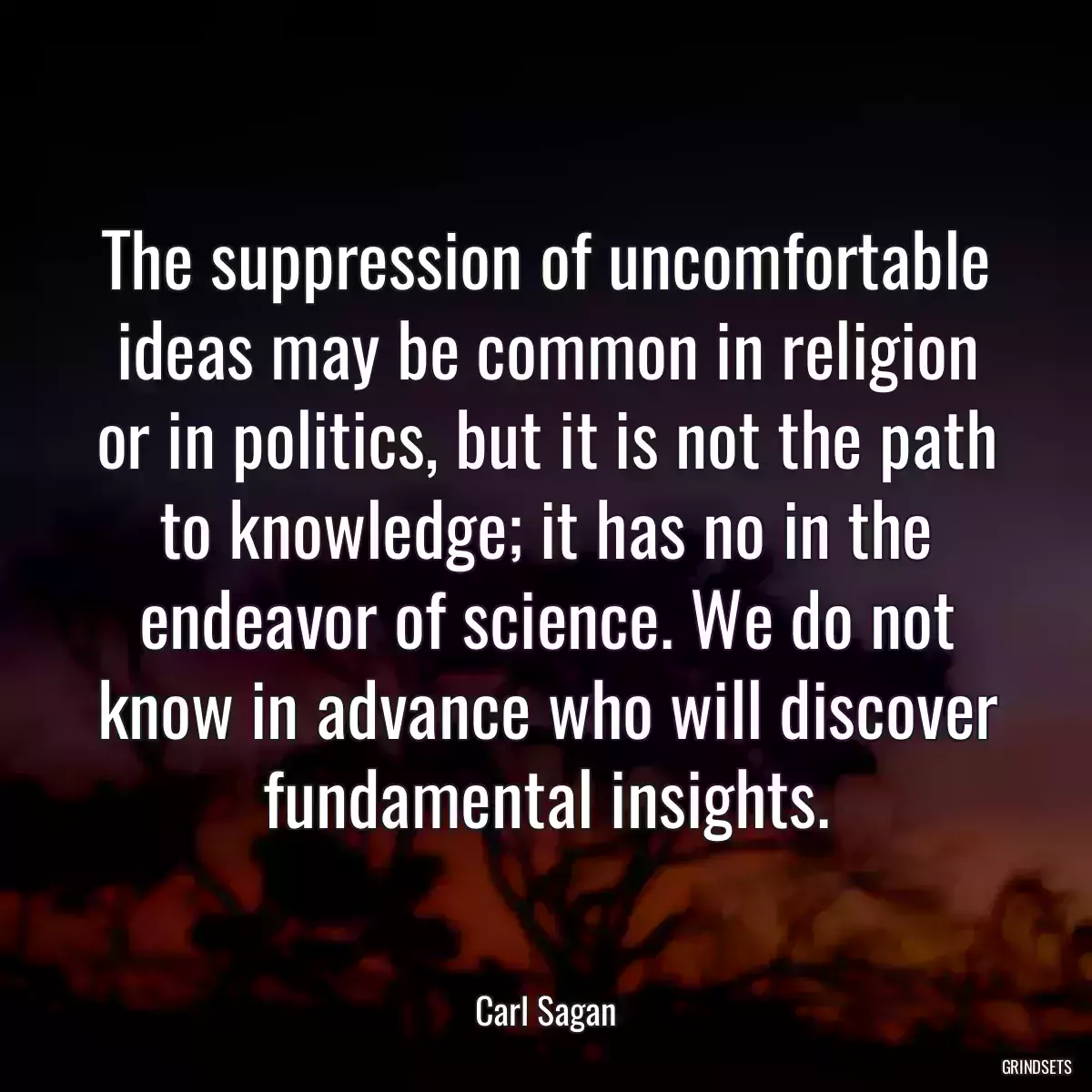 The suppression of uncomfortable ideas may be common in religion or in politics, but it is not the path to knowledge; it has no in the endeavor of science. We do not know in advance who will discover fundamental insights.