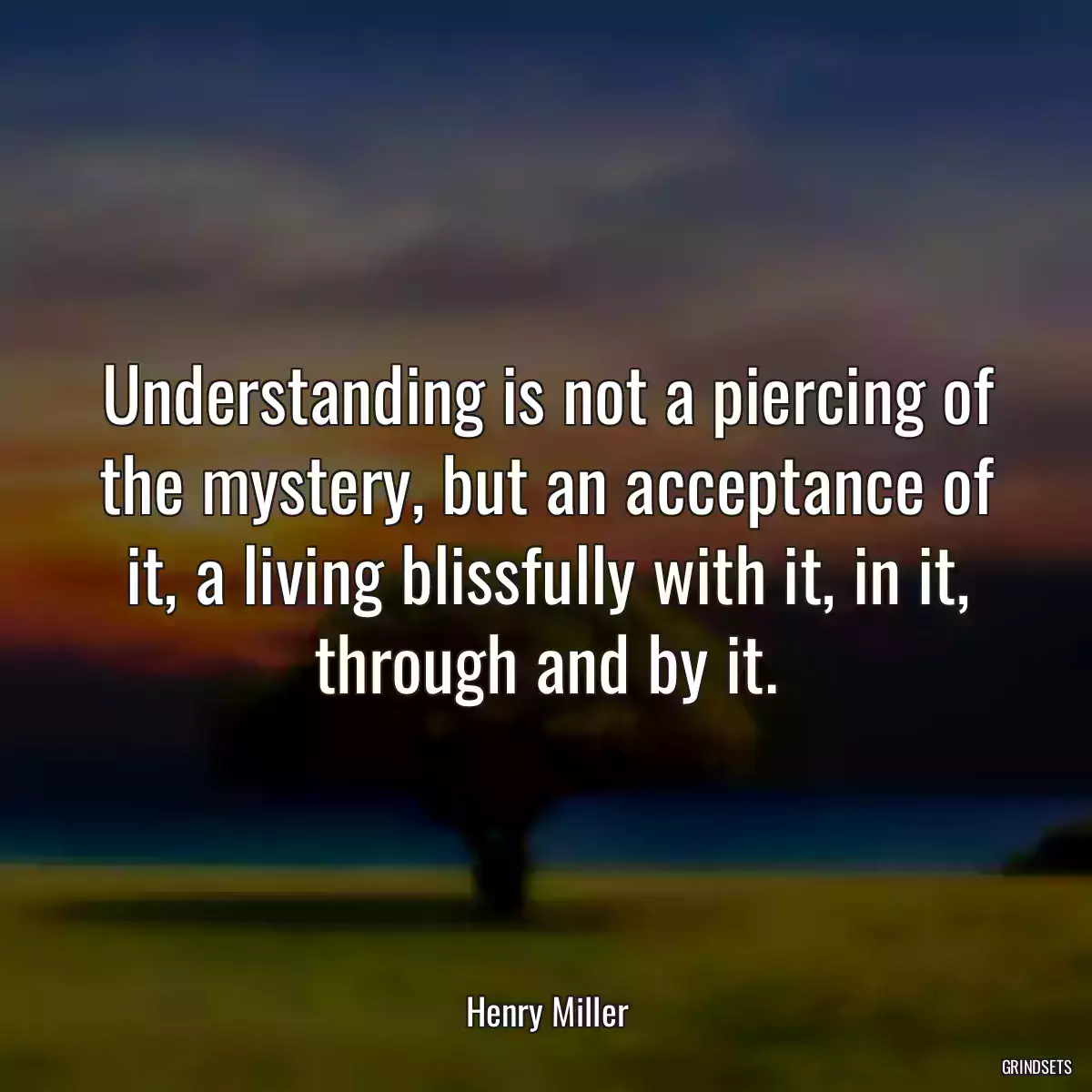 Understanding is not a piercing of the mystery, but an acceptance of it, a living blissfully with it, in it, through and by it.