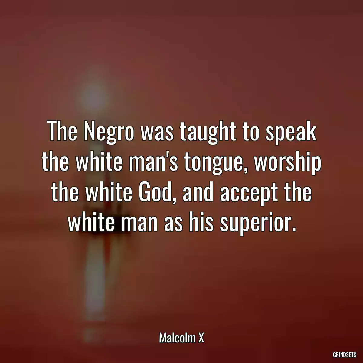 The Negro was taught to speak the white man\'s tongue, worship the white God, and accept the white man as his superior.