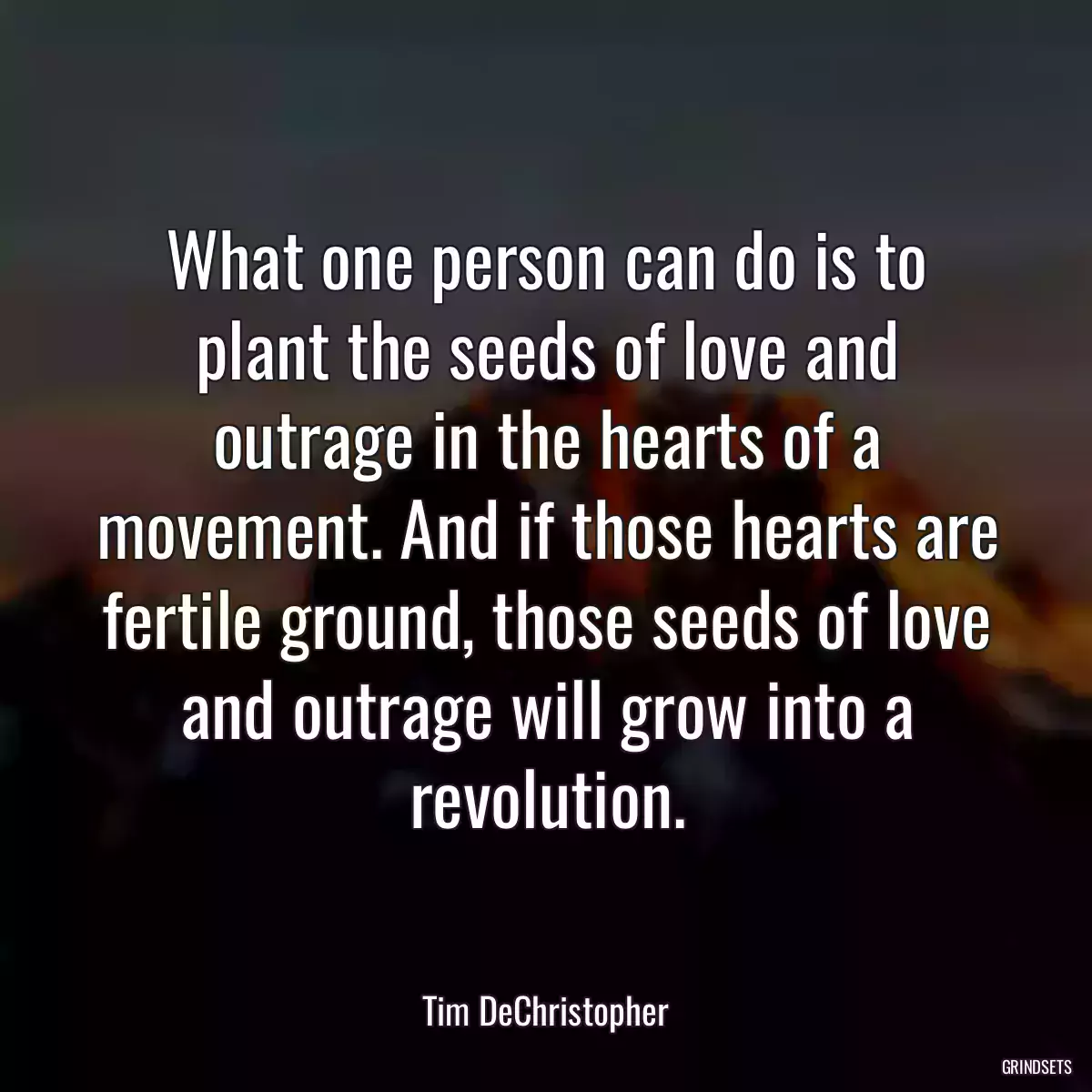 What one person can do is to plant the seeds of love and outrage in the hearts of a movement. And if those hearts are fertile ground, those seeds of love and outrage will grow into a revolution.