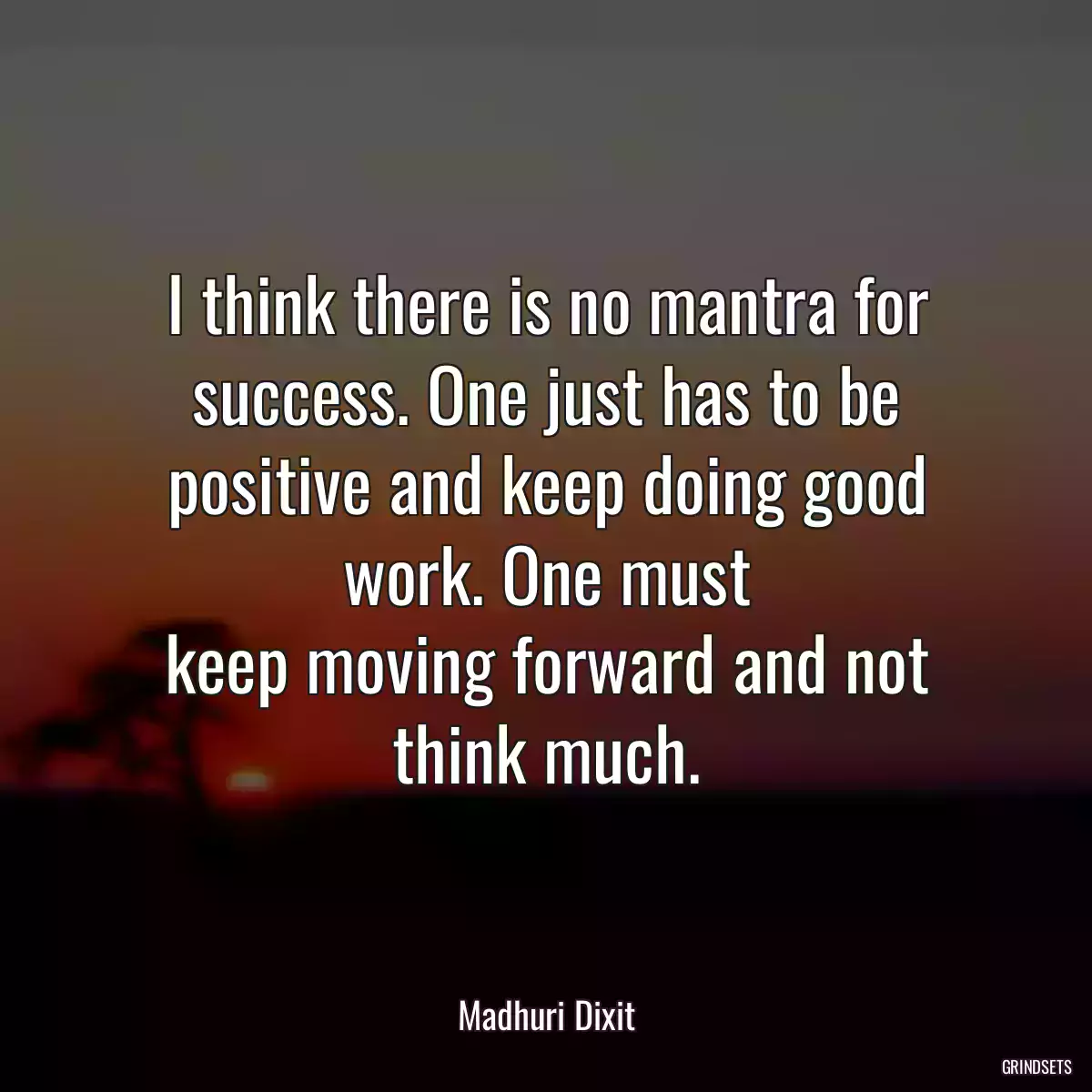 I think there is no mantra for success. One just has to be positive and keep doing good work. One must
keep moving forward and not think much.