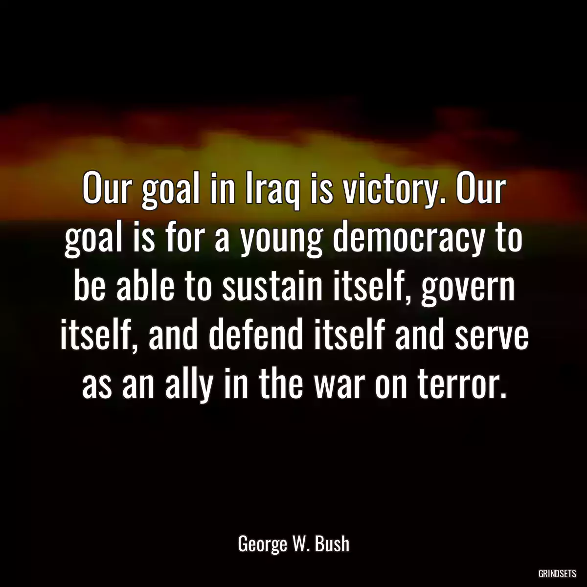 Our goal in Iraq is victory. Our goal is for a young democracy to be able to sustain itself, govern itself, and defend itself and serve as an ally in the war on terror.