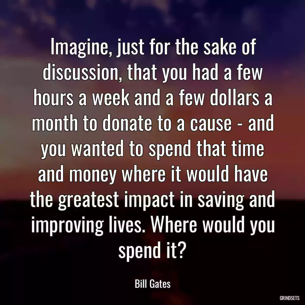 Imagine, just for the sake of discussion, that you had a few hours a week and a few dollars a month to donate to a cause - and you wanted to spend that time and money where it would have the greatest impact in saving and improving lives. Where would you spend it?